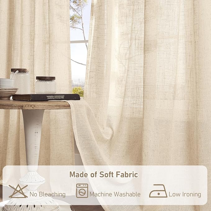 LAMIT Semi Sheer Linen Curtains 45 Inches Long 2 Panels, Light Filtering Panels - Image 7