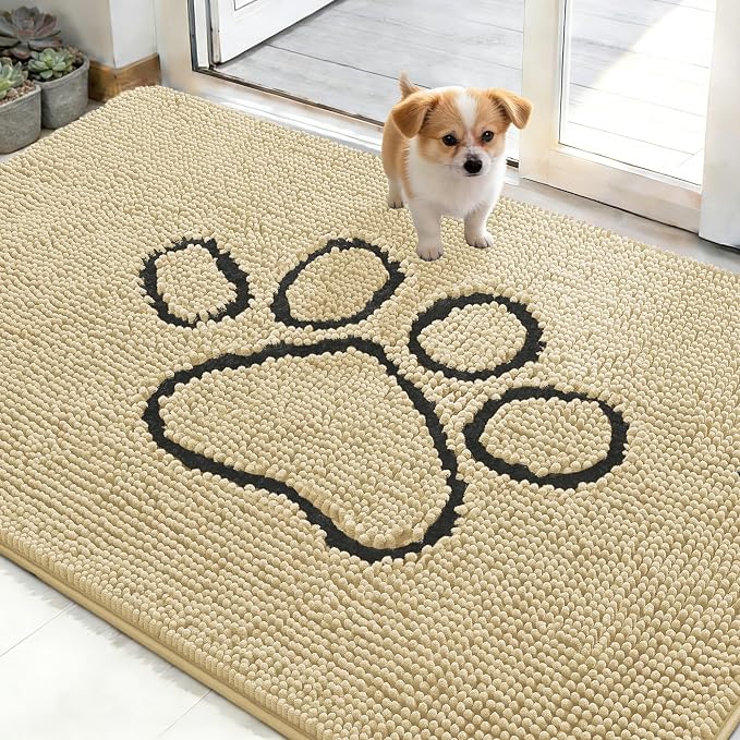 OLANLY Dog Door Mat for Muddy Paws 48x30, Paw Print Design, Absorbs Moisture by OLANLY