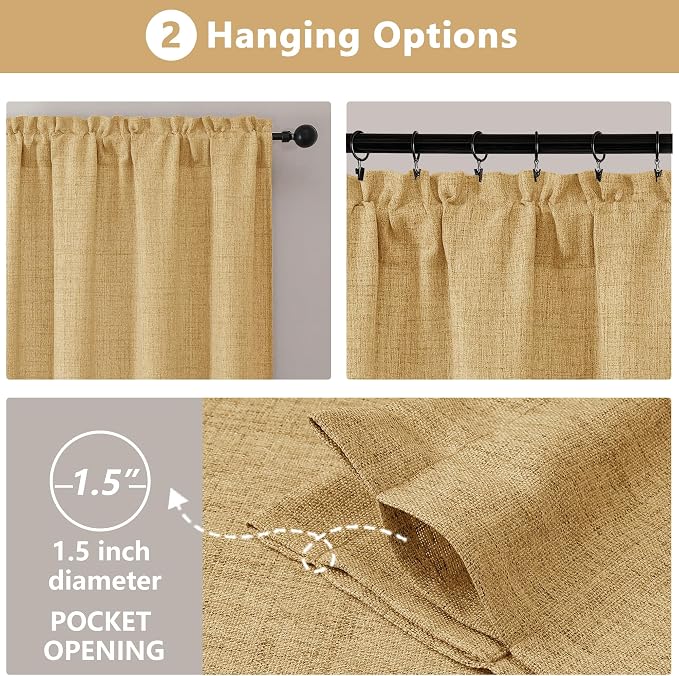 OVZME Valance for Windows, Light Filtering Faux Linen Textured Small Short - Image 7