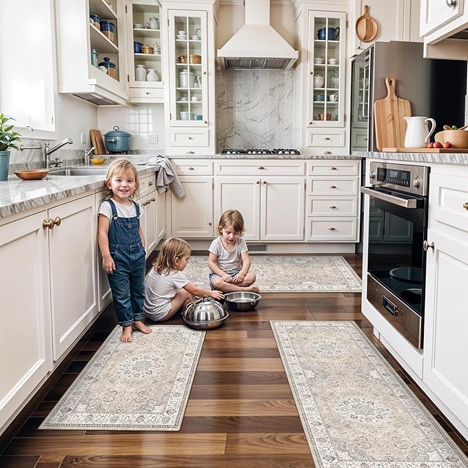 4 Pieces Kitchen Rug Set: Washable Water Resisitant Carpet by HYHAOYUNLAI