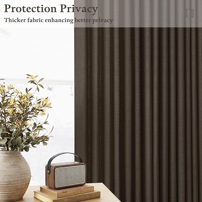 108 Inches Dark Brown Linen Pinch Pleated Semi Sheer Curtains 50W | Pleat Flax - Image 5