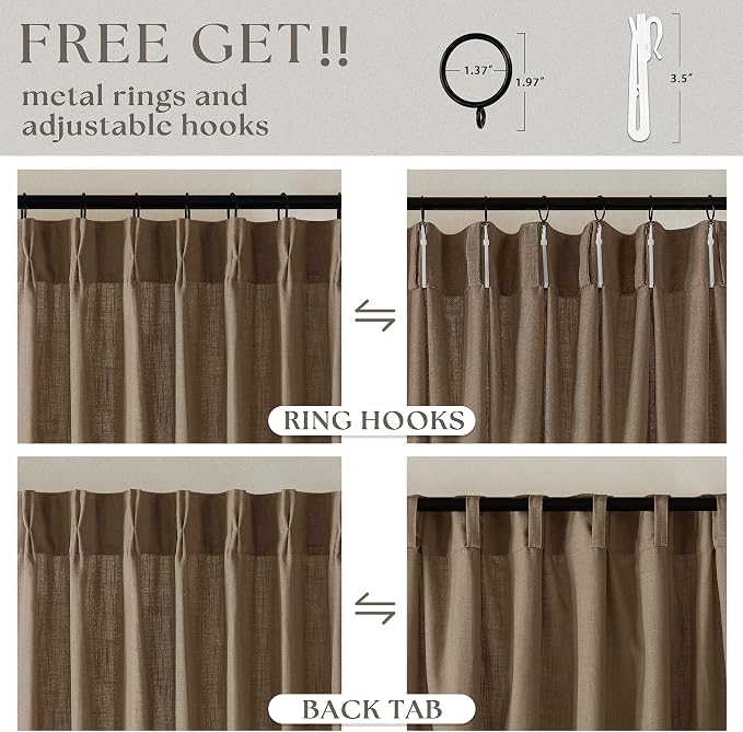 Pinch Pleat 105 Inch Light Filtering Linen Curtains Dutch Cocoa 2 Panels | Semi - Image 5
