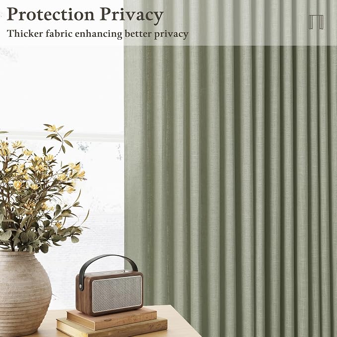 105 Inch Semi Sheer Light Green Pleated Linen Country Curtains W50xL105 | Sage - Image 6