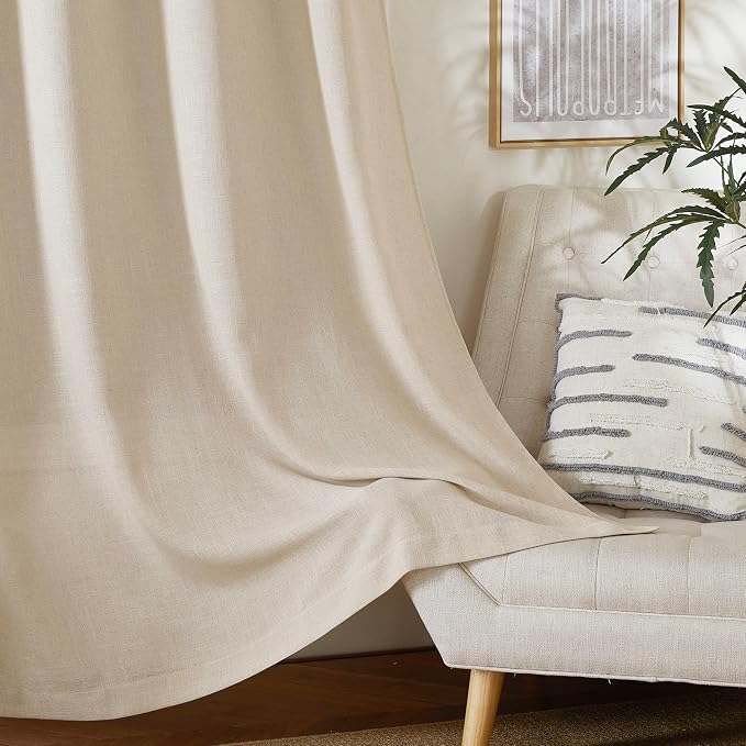 NICETOWN Cream Beige Linen Curtains & Drapes 84 inches Long, Grommet Flax Linen - Image 8