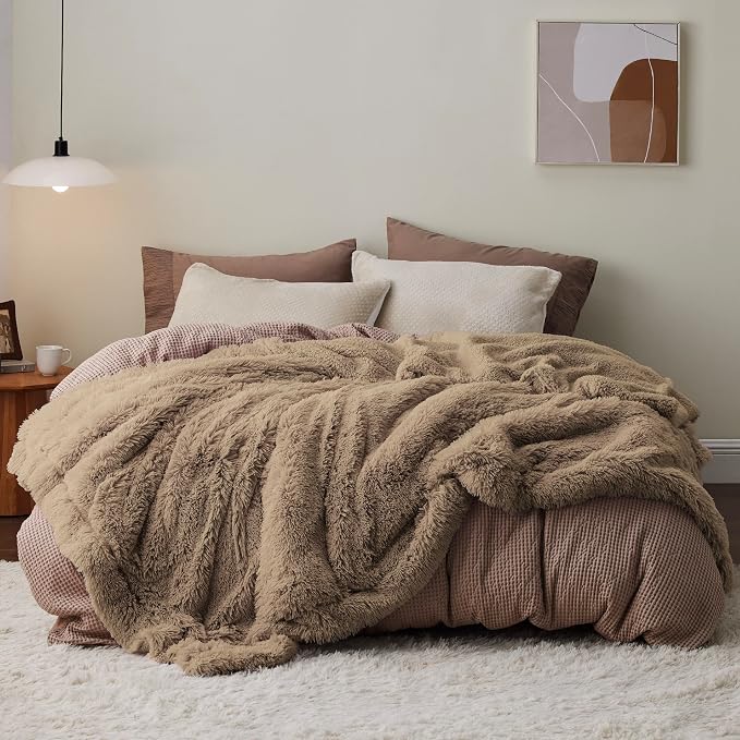 Bedsure GentleSoft Fluffy Brown Blankets Queen Size by BEDSURE