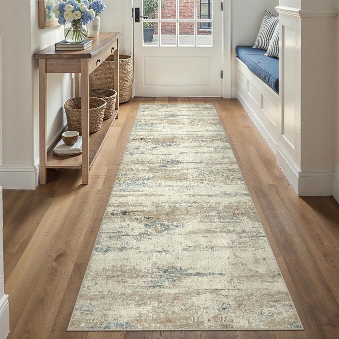 PureCozy 2x8 Runner Rug Washable Beige Brown Abstract Modern Neutral Hallway - Image 2