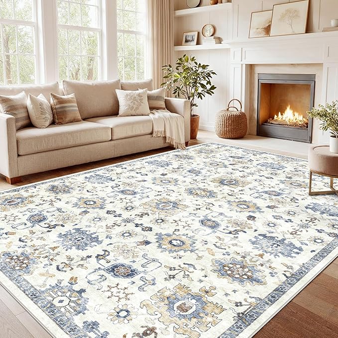 AMADA HOMEFURNISHING 8x10 Washable Area Rug, Low-Profile Large Area Rug by AMADAHOMEFURNISHING