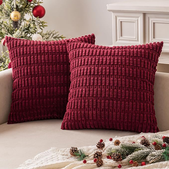MIULEE Pack of 2 Burgundy Corduroy Decorative Pillow Covers 20x20 Inch Soft - Image 7