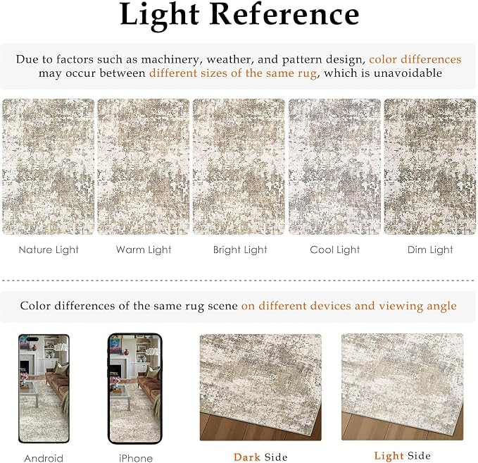 Beige Area Rug 4x6 Machine Washable Modern Abstract Office Carpet Neutral Non - Image 7