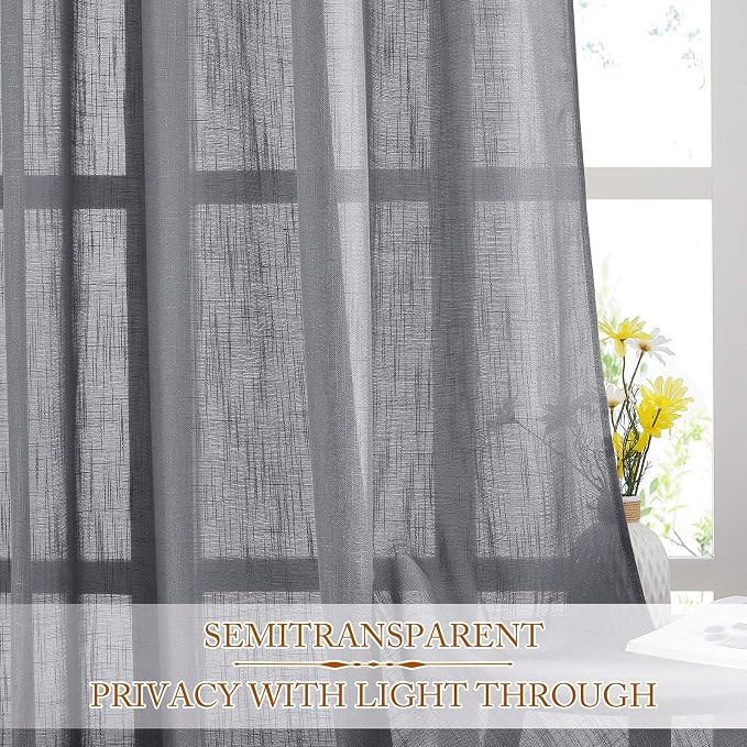 NICETOWN Bathroom Window Curtains 45 inch Length, Natural Linen Textured Rod - Image 4
