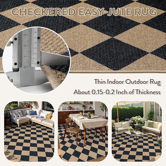 Lahome Colette Checkered Easy Jute Outdoor Rug, Large 6x9 Rug - Image 3