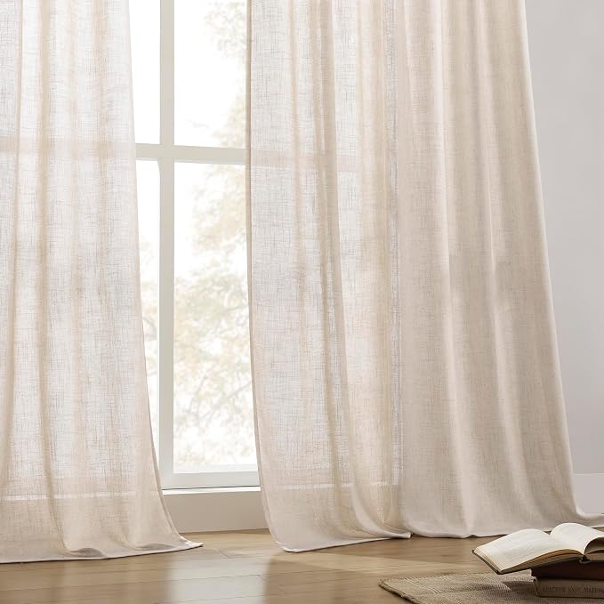 Joydeco Linen Curtains for Living Room, Semi Sheer Drapes Window Long Curtains - Image 5