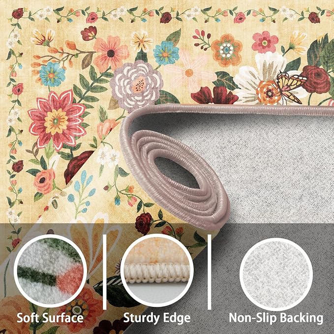 Floral Washable 6x9 Area Rugs, Soft Bedroom Rug - Image 4