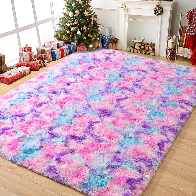Tepook Soft Rainbow Rug for Girls Room, Cute Fluffy Girls Bedroom Rugs by Tepook