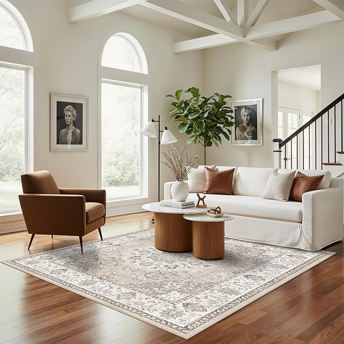 Washable 5x5 Square Area Rugs: Indoor Non-Slip Entryway Kitchen Rugs Oriental - Image 6