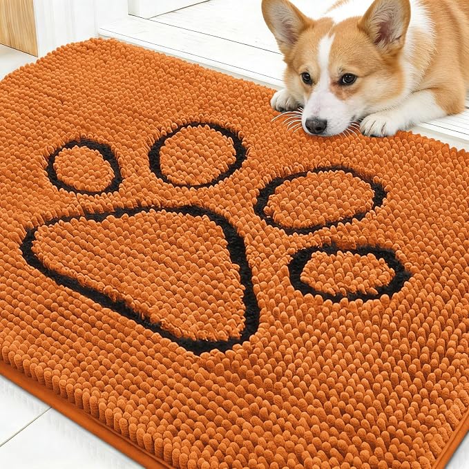 OLANLY Dog Door Mat for Muddy Paws 30x20, Paw Print Design, Absorbs Moisture by OLANLY