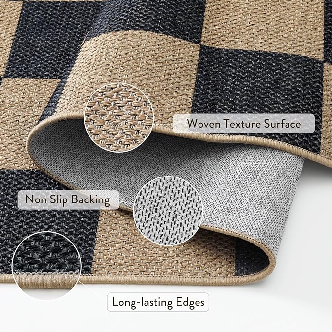 Lahome Colette Checkered Easy Jute 8x10 Rug, Washable Rugs - Image 4