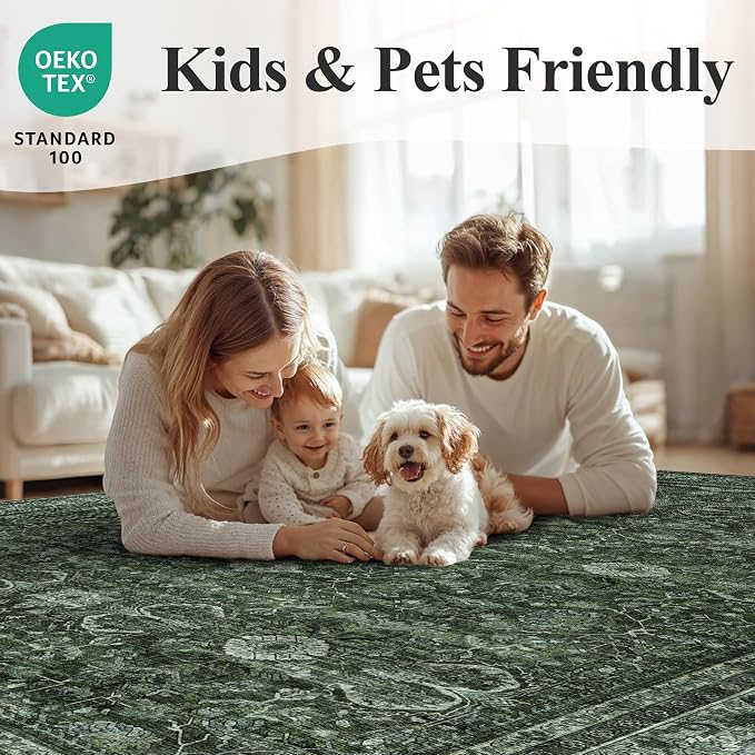Schweek 8x10 Washable Area Rugs Vintage Non Slip Carpet - Image 8
