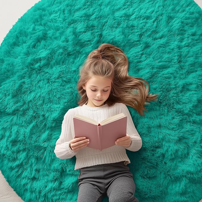 OLANLY Teal Green Round Rugs for Bedroom by OLANLY