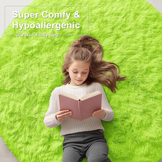 OLANLY Lime Green Round Rugs for Bedroom - Image 7