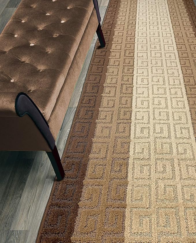 Custom Length Hallway Runner Rug, Slip Resistant, Meander Brown, 26 Inch X 13 by ORFAHOME