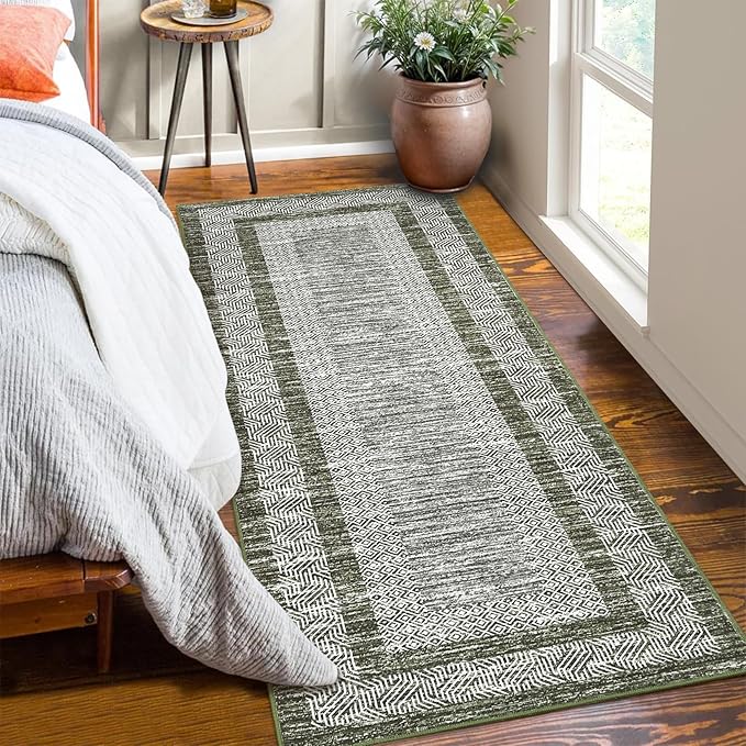 GarveeHome 2.5x8 Modern Bordered Runner Rug Soft Non Slip Washable Floor Carpet - Image 2