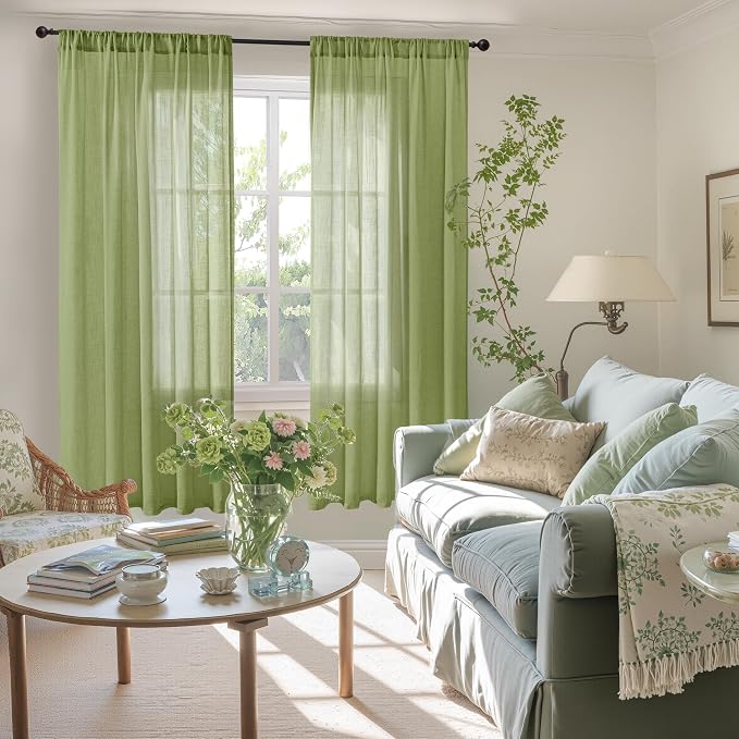 BGment Olive Green Linen Curtains - Image 2