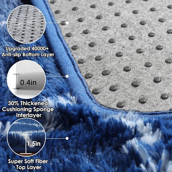Area Rugs for Living Room, 5x8 Fluffy Navy and White Bedroom Geometric Rug | - Image 4