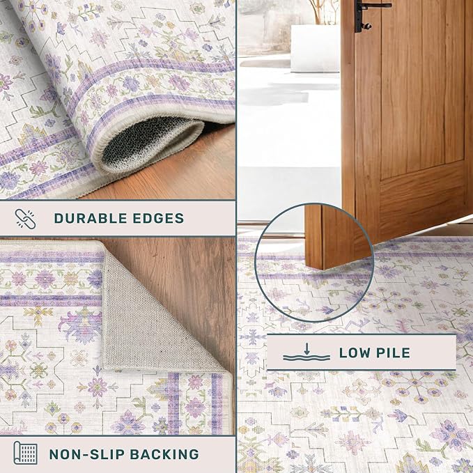 Hazo Haus Purple Rugs for Girls Bedroom, Non Slip Machine Washable 4x6 Floral - Image 5