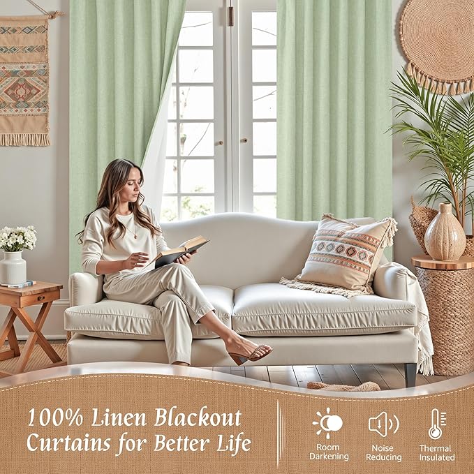 Natural 100% Blackout Linen Curtains 54 Inches - Image 2