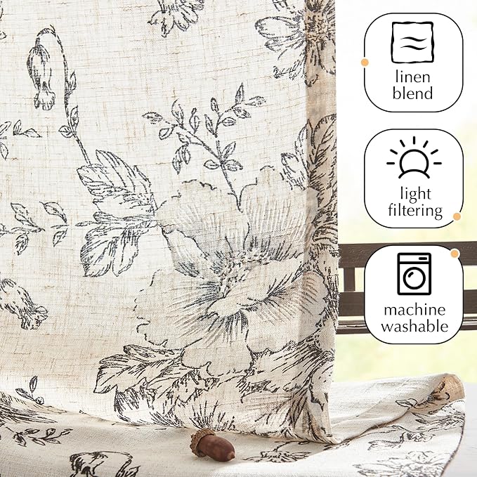 jinchan Pinch Pleated Curtains Floral Linen Blend Curtains - Image 7