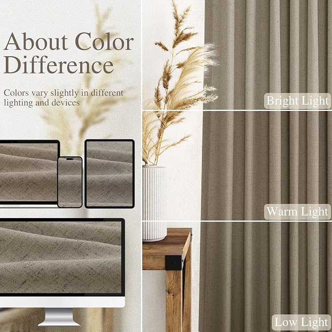Extra Long Curtain 108 Inches Long 2 Panels Set Back Tab Mocha Linen Drapes - Image 4