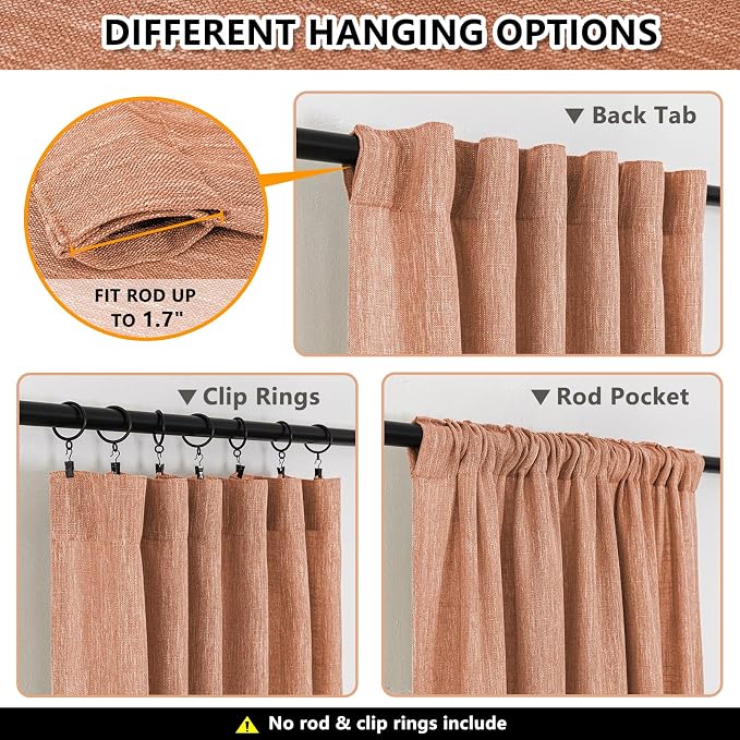 MYSKY HOME Floor Length Burnt Orange Curtains 95 Inch Long Panels, Boho - Image 3