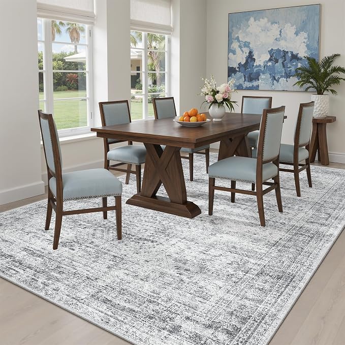 Soalmost 7x9 Area Rug for Living Room Washable Rugs Non-Slip Grey | Low-Pile - Image 4
