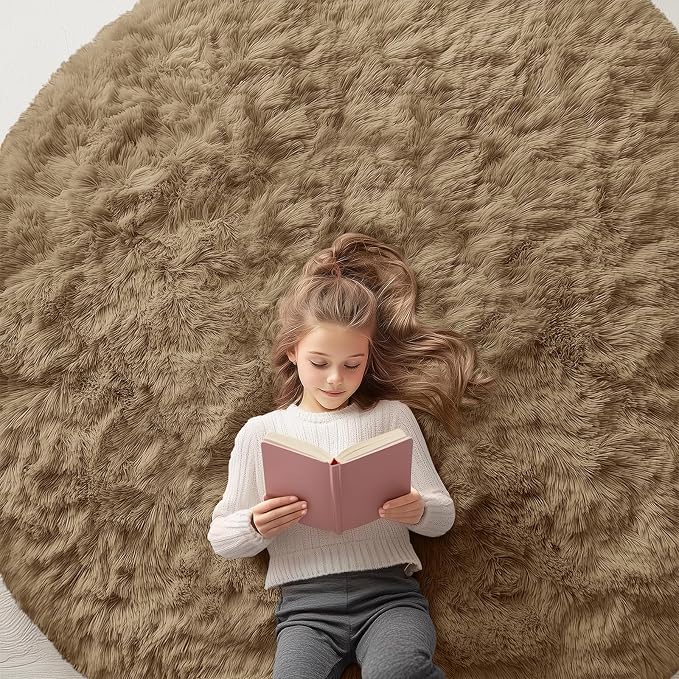 OLANLY Taupe Round Rugs for Bedroom by OLANLY