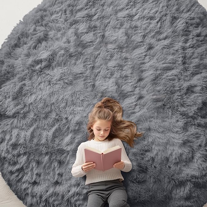OLANLY Grey Round Rugs for Bedroom by OLANLY