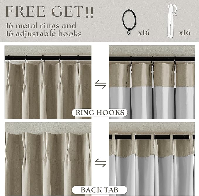 Burlywood Birch 100% Blackout Pinch Pleated Linen Curtains 92 Inches Long | - Image 5