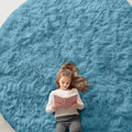 OLANLY Slate Blue Round Rugs for Bedroom by OLANLY
