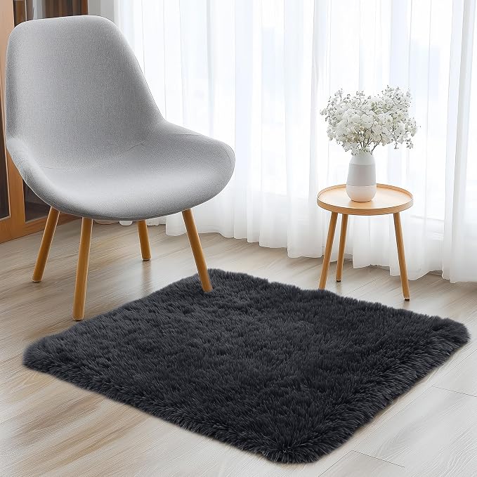 OLANLY 3x3 Machine Washable Small Bedside Rug, Soft Fluffy Shaggy Entryway - Image 6