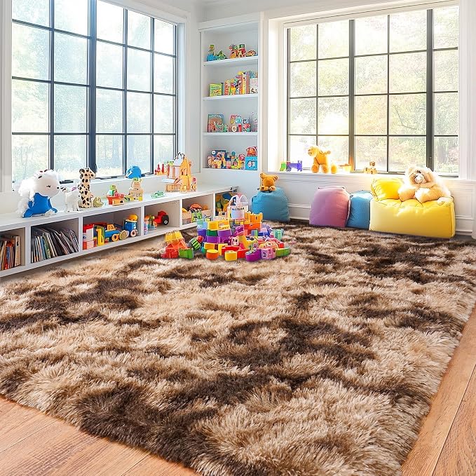 Pionblank Large Area Rug for Living Room 10x14, Fuzzy Modern Shag Rug Brown - Image 5