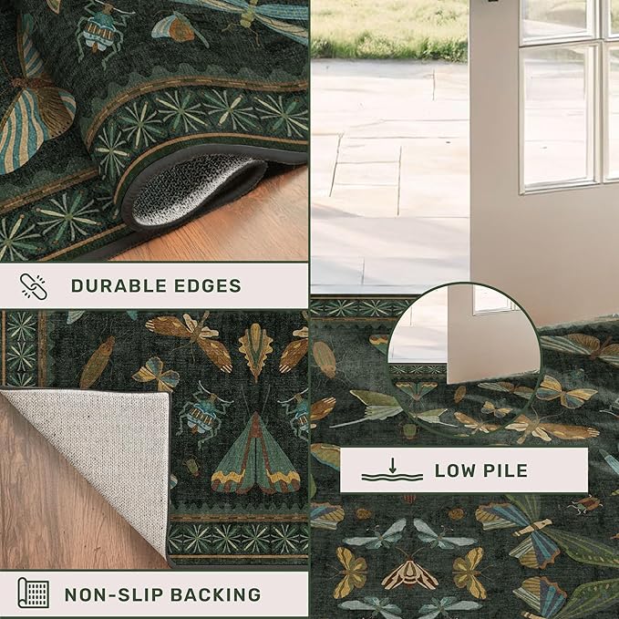 Dark Green Insect 6ft Round Washable Area Rug - Image 5