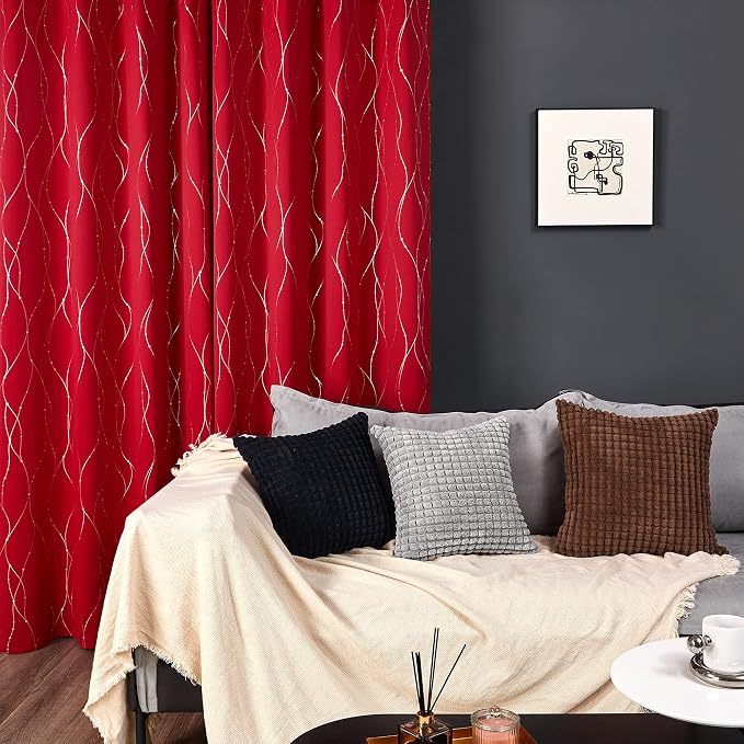 Deconovo Christmas Curtains, Thermal Insulated Soundproof Drape, Wave Line Dot - Image 3