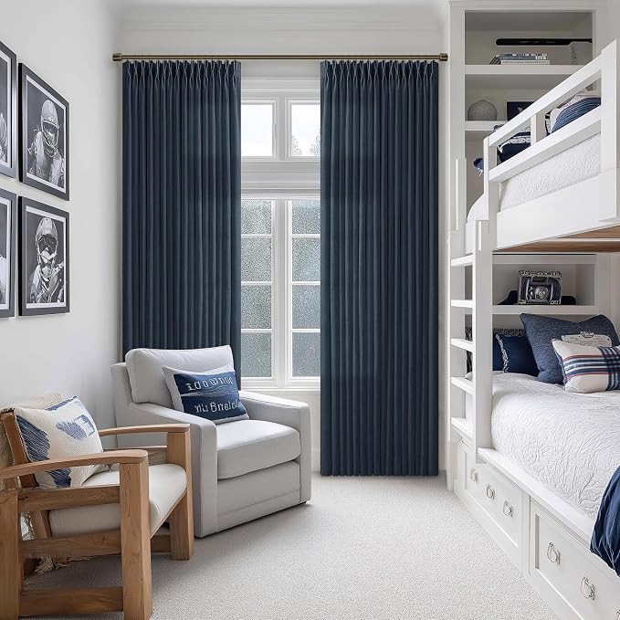 Blue Linen Pleated Light Filtering Sheer Curtains - Image 7