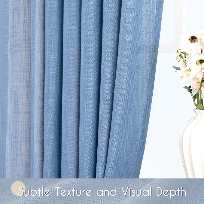Denim Blue Curtains for Living Room Back Tab Modern Farmhouse Semi Sheer Blue - Image 4