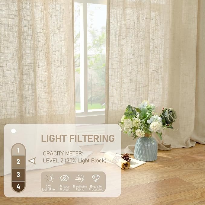 LAMIT Light Filtering Linen Curtains 80 inches Long - Image 4