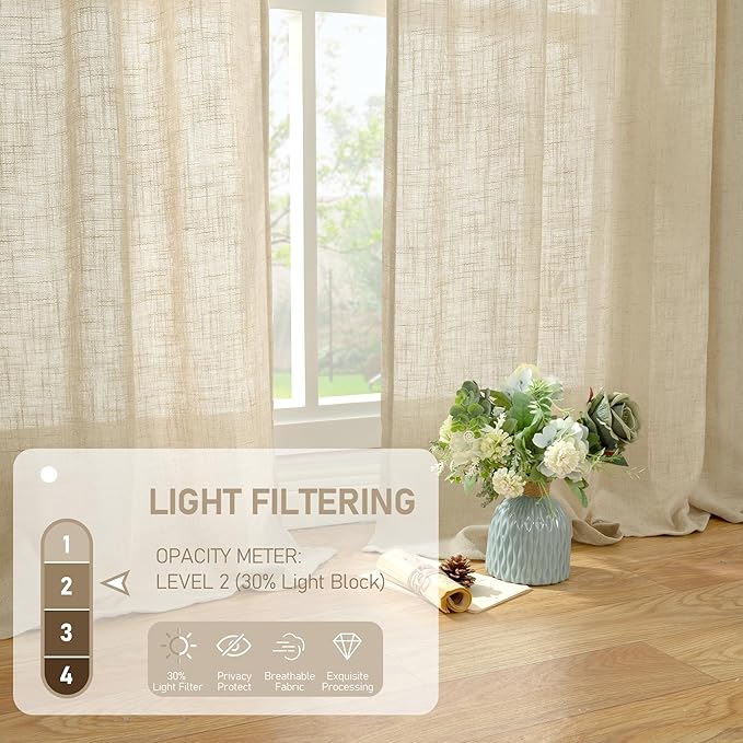 LAMIT Semi Sheer Window Linen Curtains 54 Inch Length, Light Filtering Panels - Image 4