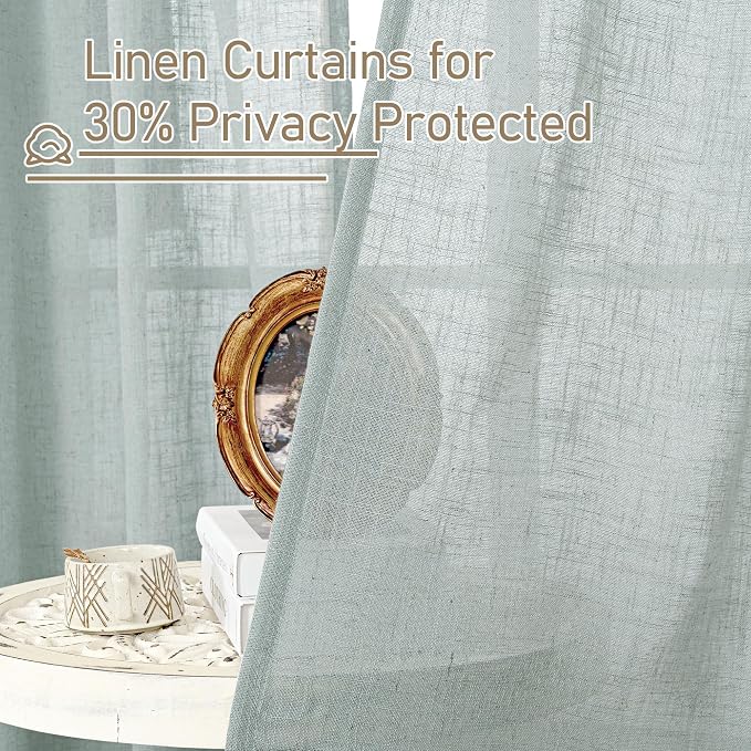 LAMIT 54 Inch Semi Sheer Window Linen Curtains, Light Filtering Panels Back Tab - Image 5