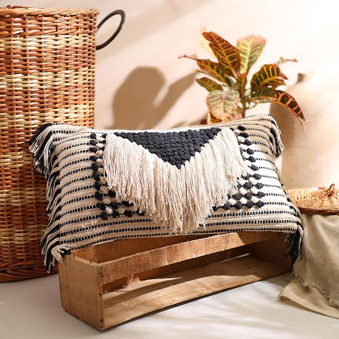 Decorative Boho-Chic Pillow Cover Handwoven Tufted Cotton Accent Pillows - Image 8
