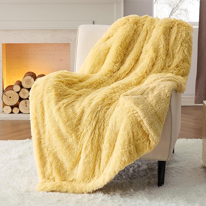 Bedsure GentleSoft Fluffy Yellow Throw Blanket, Room Decor Yellow Gifts - Image 9