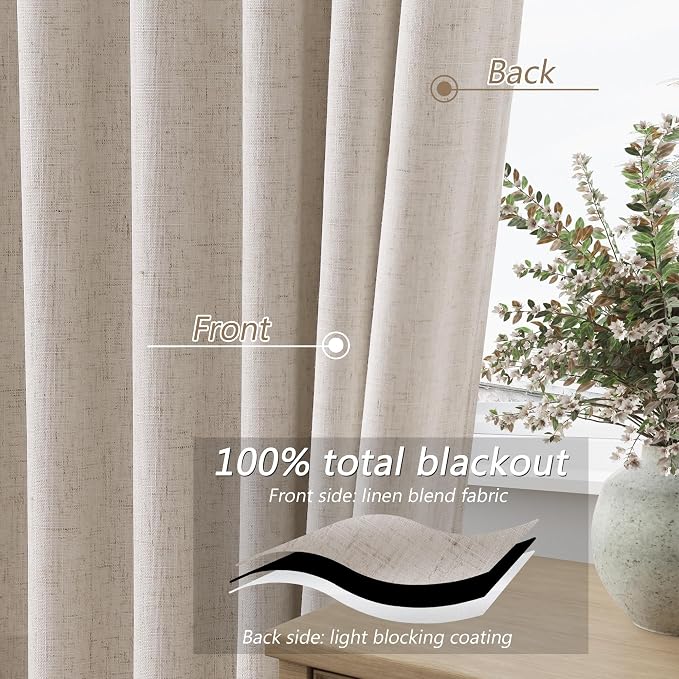 Guken 100% Blackout Curtains 96 Inch Length 2 Panels Set - Image 4